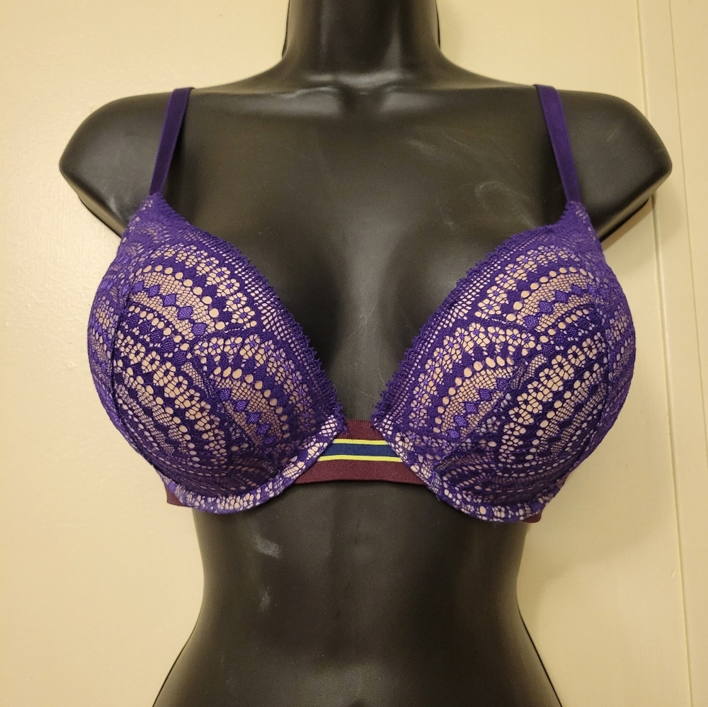Victorias Secret purple rapture striped band bombshell plunge push up bra 34D - Picture 3 of 16